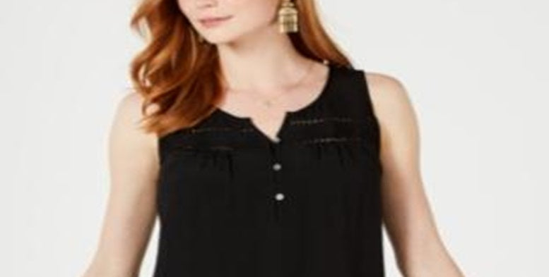 Style & Co Women's Sleeveless Ruffle Hem Top Black Size Petite XL