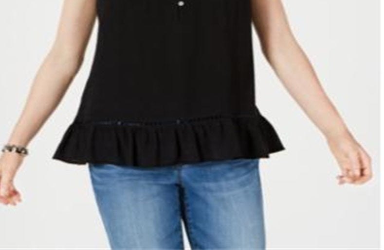 Style & Co Women's Sleeveless Ruffle Hem Top Black Size Petite XL