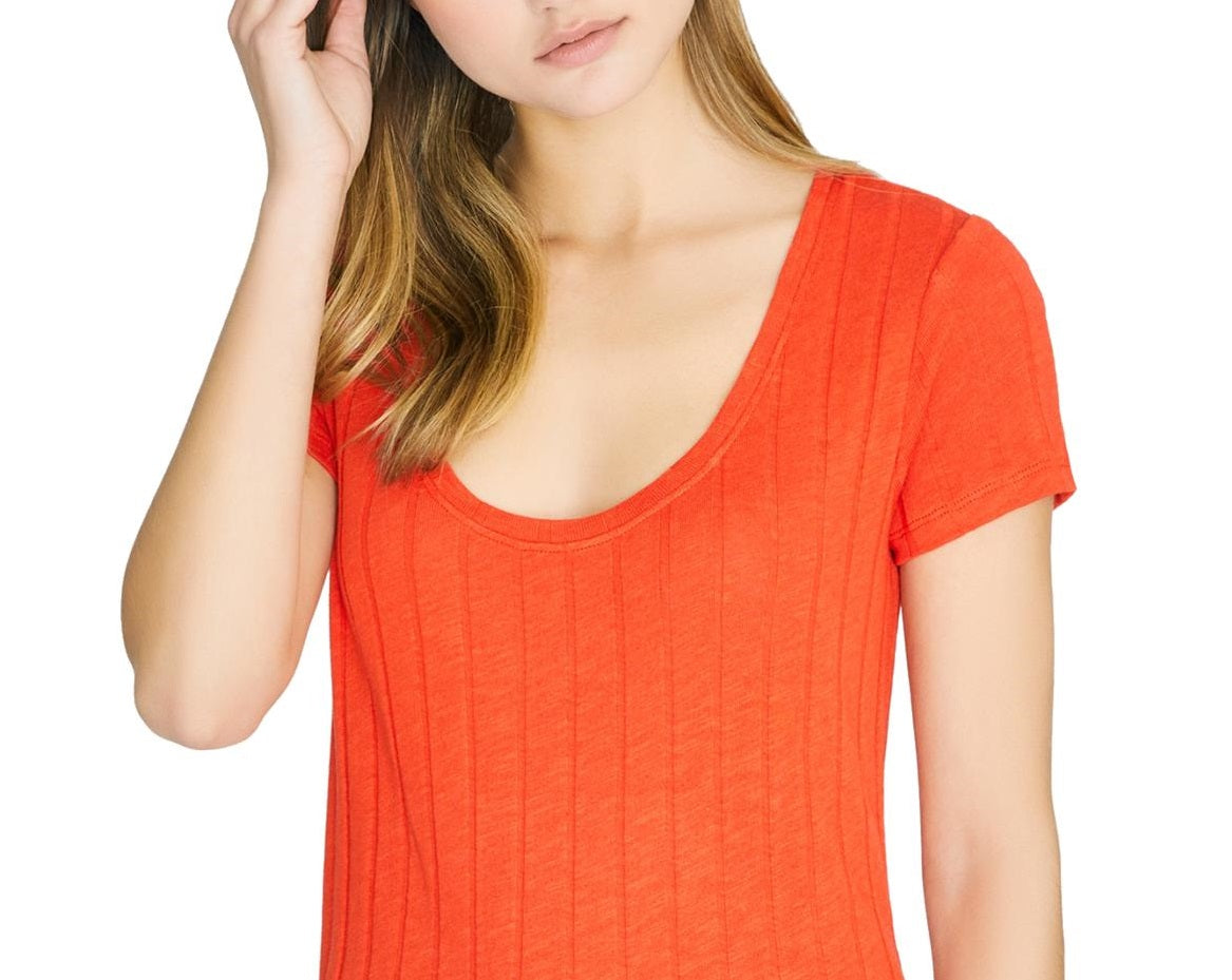 Sanctuary Women's Ribbed Scoop Neck Blouse Red  Size X-Large