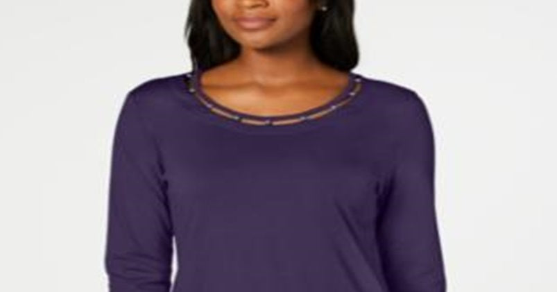 Karen Scott Women's Beaded Top Purple Size Medium