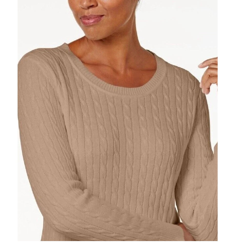 Karen Scott Women's Cable Knit Crewneck Sweater Chesnut Size X-Small
