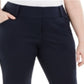 Alfani Women's Plus Tummy Control Faux Leather Trim Trousers Navy Size 26W