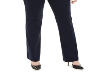 Alfani Women's Plus Tummy Control Faux Leather Trim Trousers Navy Size 26W