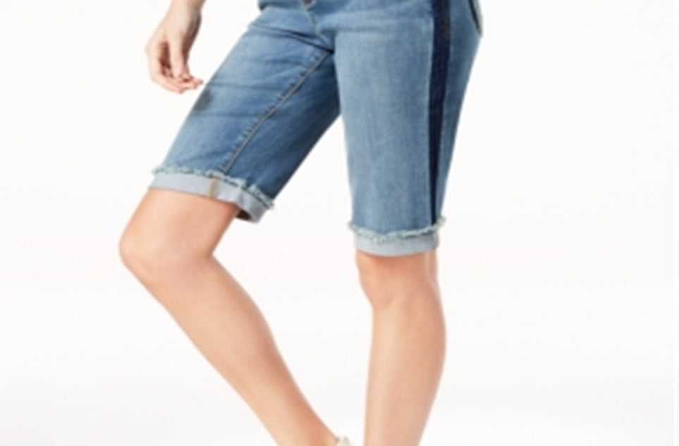 INC International Concepts Women's Contrast Trim Cuffed Denim Shorts Blue Size 6 Petite