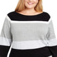 Karen Scott Women's Striped Ballet Neck Cotton Sweater Black Size 3X