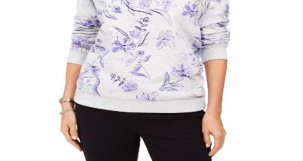 Karen Scott Women's Floral Print Fleece Sweatshirt Purple Size X-Large