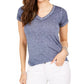 Style & Co Women's Burnout V Neck T-Shirt  Blue Size PP