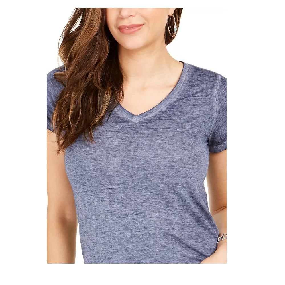 Style & Co Women's Burnout V Neck T-Shirt  Blue Size PP