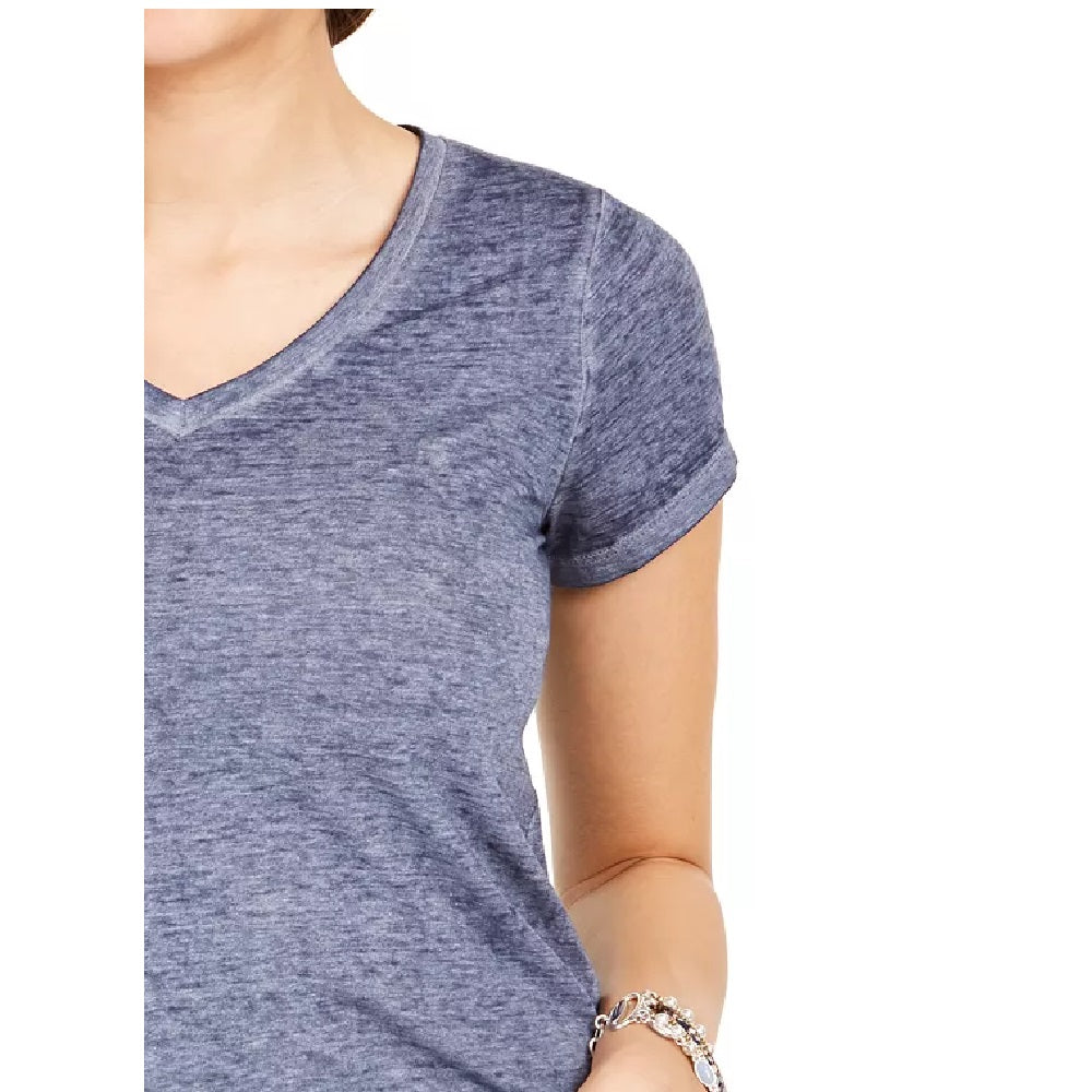 Style & Co Women's Burnout V Neck T-Shirt  Blue Size PP