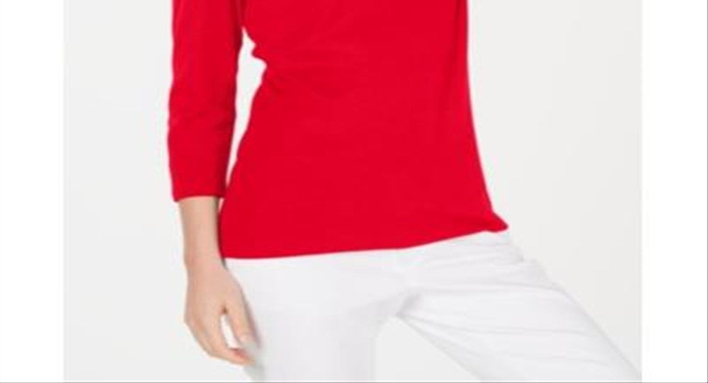 Karen Scott Women's Cotton 3/4 Sleeve Top Red Size XX-Large