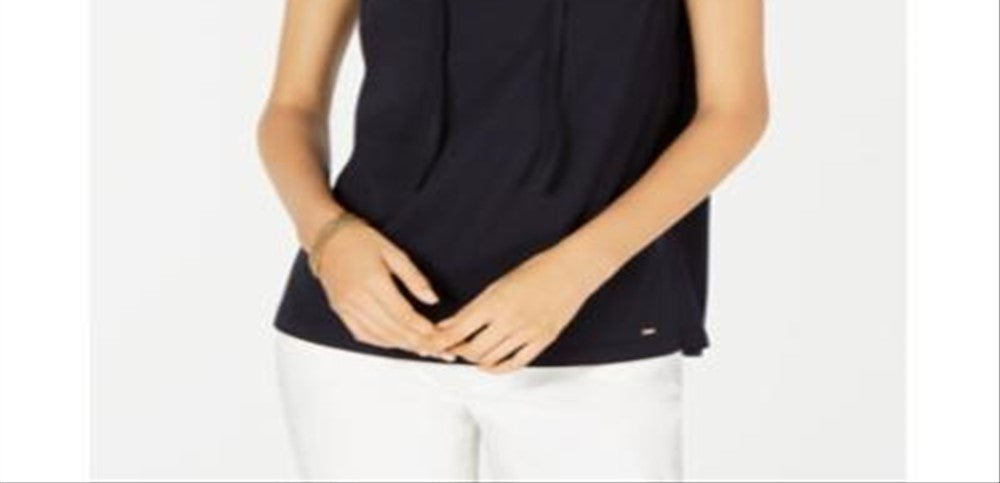Tommy Hilfiger Women's Embroidered Tie Neck Tank Top Navy Size XX-Large