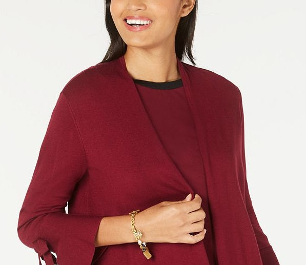 Alfani Women's Tie Sleeve Cardigan Red Size -Petite L