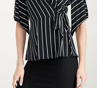 Alfani Women's Tie Detail Surplice Top Black Size Petite Small