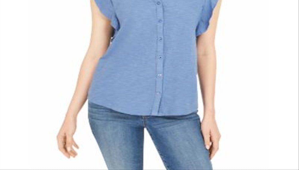 Style & Co Women's Eyelet Sleeveless Shirt Blue Size Medium