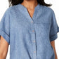 Charter Club Women's Button Front Tie Hem Top Blue Size Medium