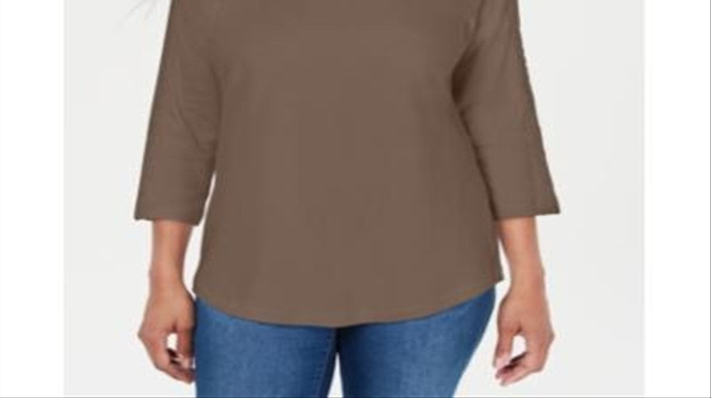 Karen Scott Women's Cotton Lace Trim Top Brown Size X-Small