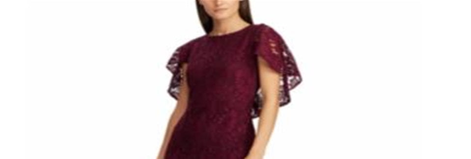 Ralph Lauren Women's Cape Overlay Lace Dress Merlot Size 2