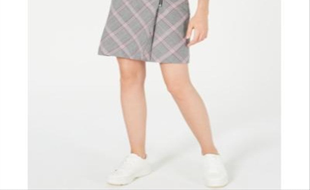 Bar III Women's Zipper Detail Plaid Skirt Black / Red Multi  Size 14