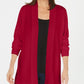 Karen Scott Women's Open Front Long Sleeve Cardigan Blue Red Petite Medium