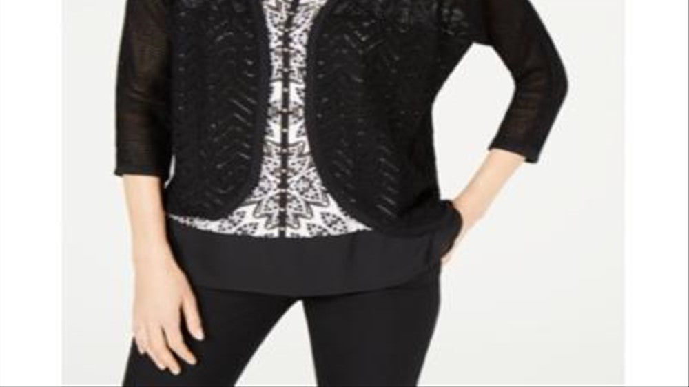 JM Collection Women's Mixed Stitch Cotton Cardigan Sweater White Size Petite S