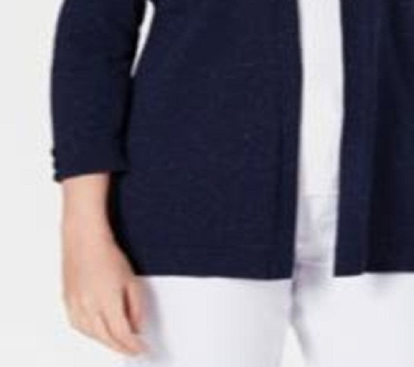 Karen Scott Women's Ribbed Yoke Cardigan Sweater Blue Size Small