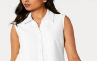 Charter Club Women's Cotton Pique Sleeveless Shirt White Size 6