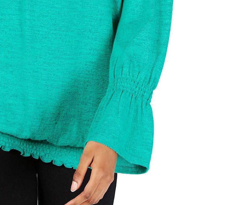 Style & Co Women's Smocked Hem Top Peacock Green Size Small