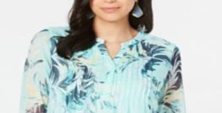 Charter Club Women's Double-Ruffle Top Blue Size Petite Small