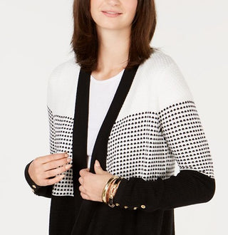 Charter Club Women's Button Cuff Open Front Cardigan Black Size Petite Small