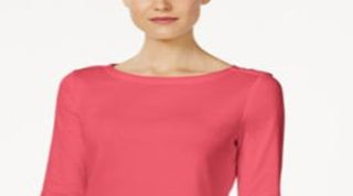 Charter Club Women's Pima Cotton Boat Neck Button Shoulder Top Pink Size X-Large