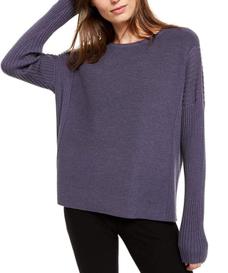 Eileen Fisher Women's Merino Wool Ribbed Pullover Sweater Purple Size Large