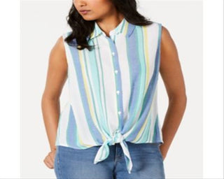 Charter Club Women's Tie Button Down Sleeveless Collared Top White Size X-Large