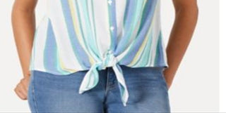 Charter Club Women's Tie Button Down Sleeveless Collared Top White Size X-Large