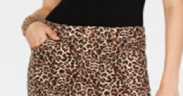 INC International Concepts Women's Leopard Print Denim Mini Skirt Brown Leopard Size 2