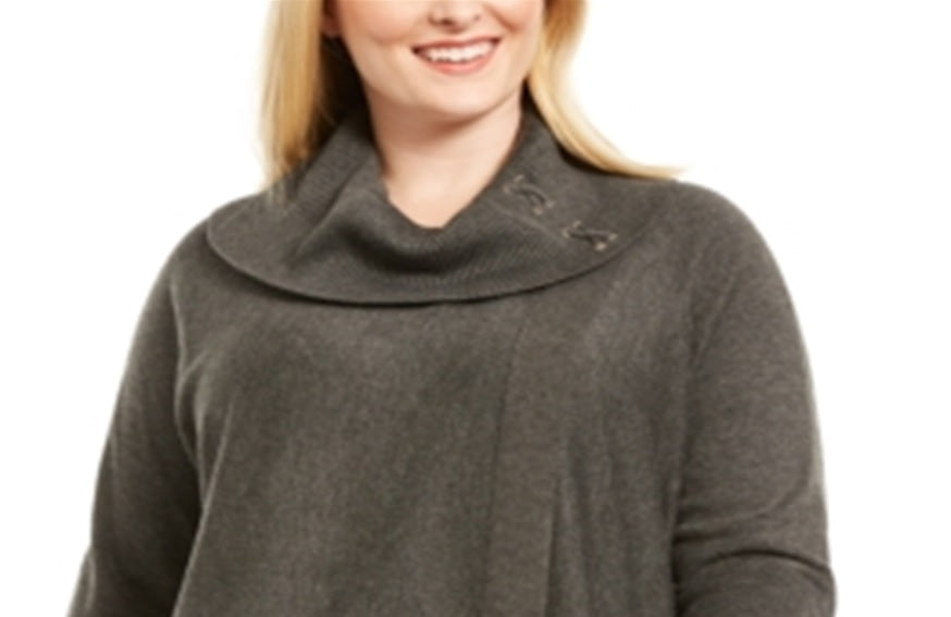 JM Collection Women's Plus Lace up Cowlneck Sweater Gray Size 0X