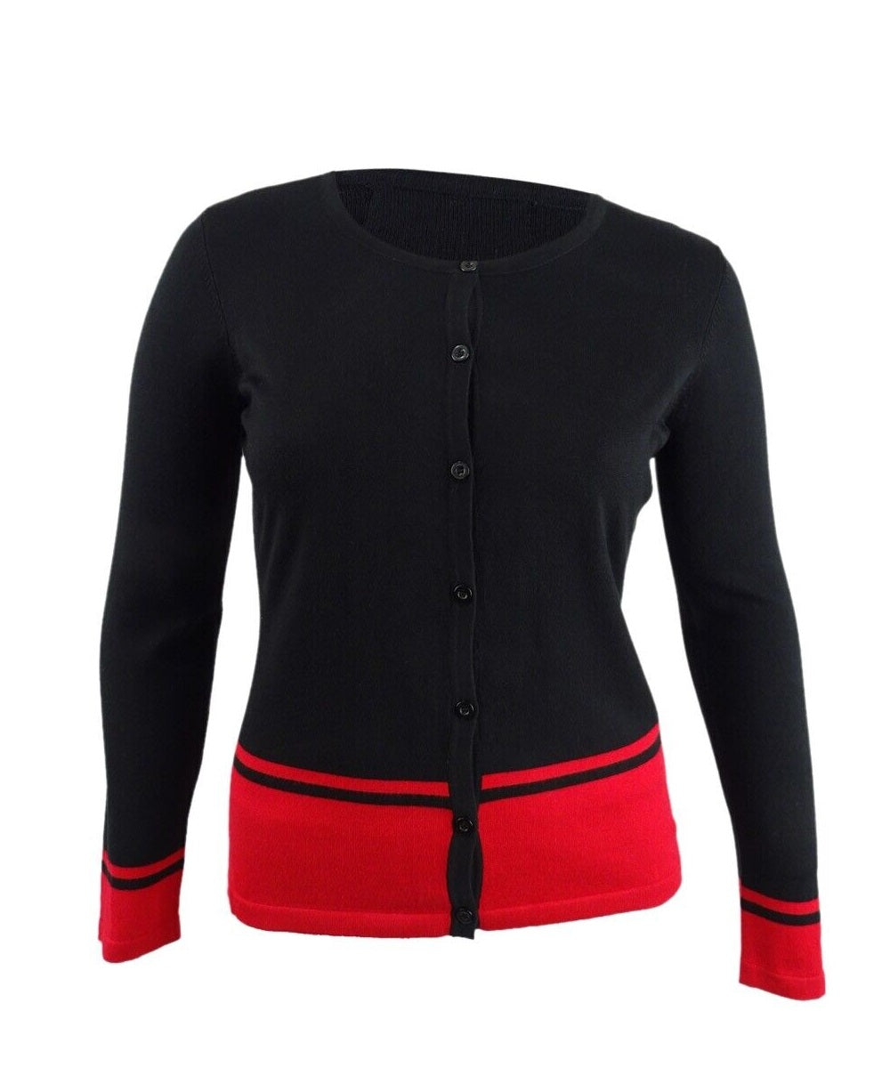 Karen Scott Women's Colorblocked Hem Cardigan Black Size Petite XL