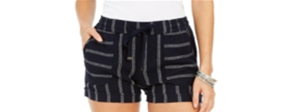 Style & Co Women's Striped Linen Blend Shorts Blue Size X-Large
