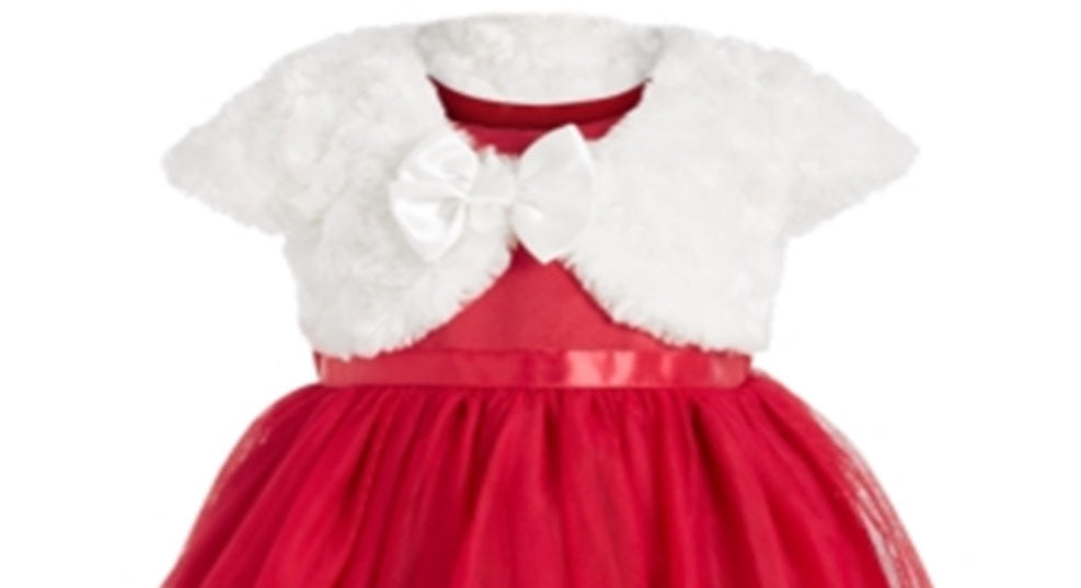 Blueberi Boulevard Baby Girl's 2 Pc Faux Fur Shrug & Tulle Dress Set Red Size 6-9MOS