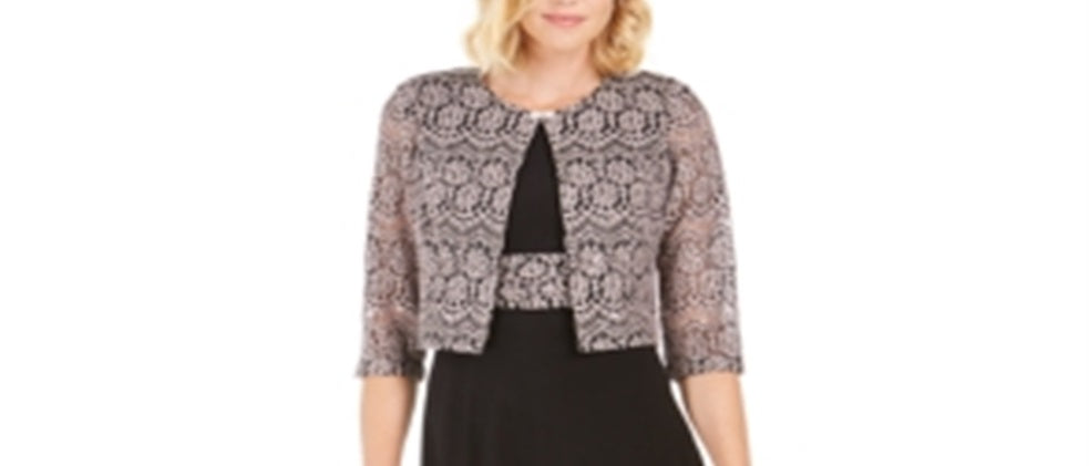 Jessica Howard Women's Dress & Lace Jacket Gray Size 12 Petite