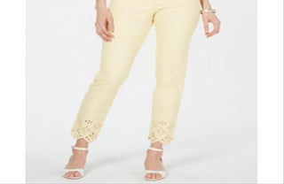 Charter Club Women's Bristol Eyelet Hem Skinny Jeans Yellow Size 4