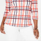 Charter Club Women's Cotton Plaid Boat Neck Top Pink Size Medium