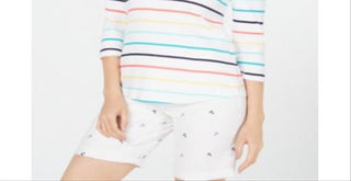 Charter Club Women's Cotton Striped Top White Combo Size Petite XL