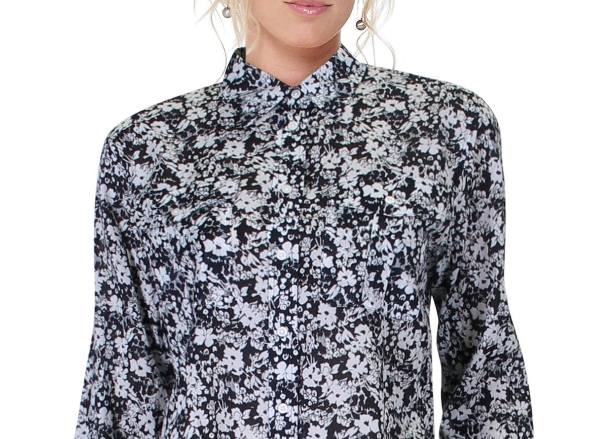 Ralph Lauren Women's Courtenay Floral Print Collar Button Down Top Navy -Cream Size Medium
