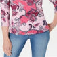 Charter Club Women's Printed Cotton 3/4 Sleeve Top Pink Size Medium