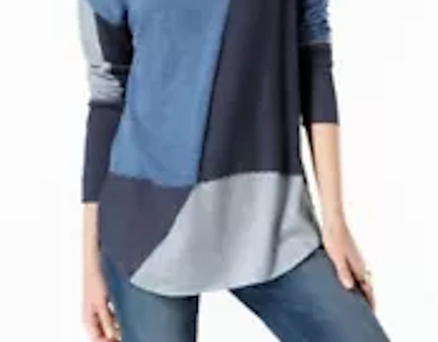 INC International Concepts Women's Colorblocked Sweater Blue Size Petite Small