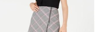 Bar III Women's Zipper Detail Plaid Skirt Black Size 0