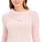 Charter Club Women's Patchwork Stitch Asymmetrical Collar Sweater Pink Size X-Small
