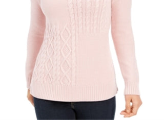 Charter Club Women's Patchwork Stitch Asymmetrical Collar Sweater Pink Size X-Small