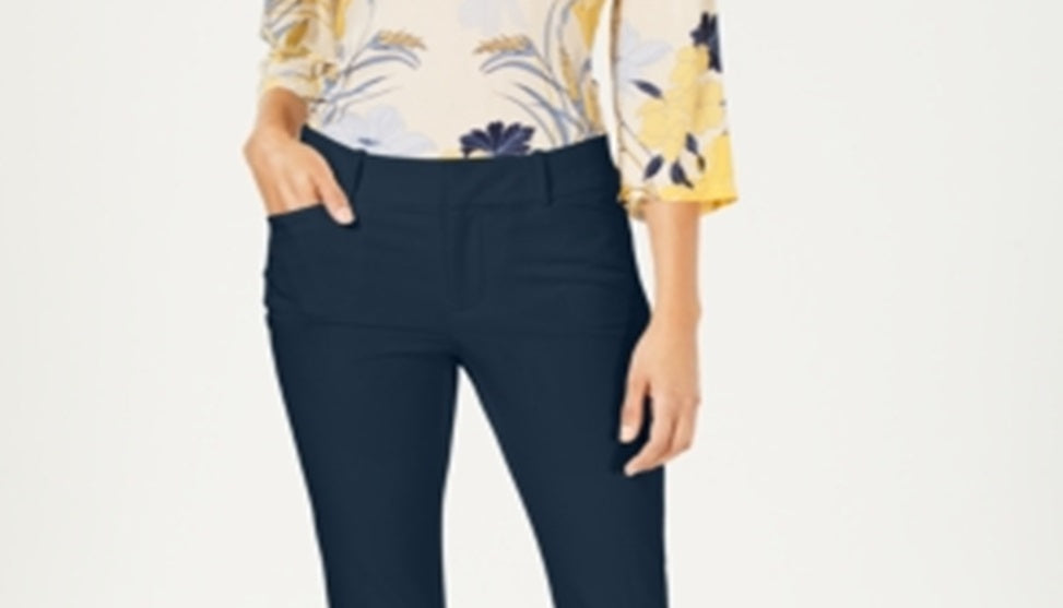 Charter Club Women's Newport Tummy Control Slim Fit Pants Blue Size 4