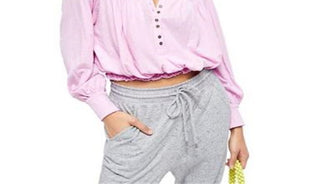Free People Women's Prarie Henley Top Pink Size L